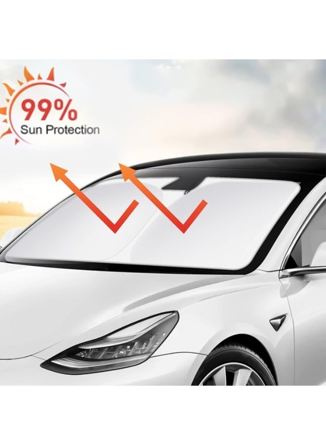 Tesla Model 3 Y وسادة شمسية أمامية مغطاة بقطعة فضية عازلة لشاشة الرياح كإكسسوارات لـ Tesla Model 3 Y - Image 3