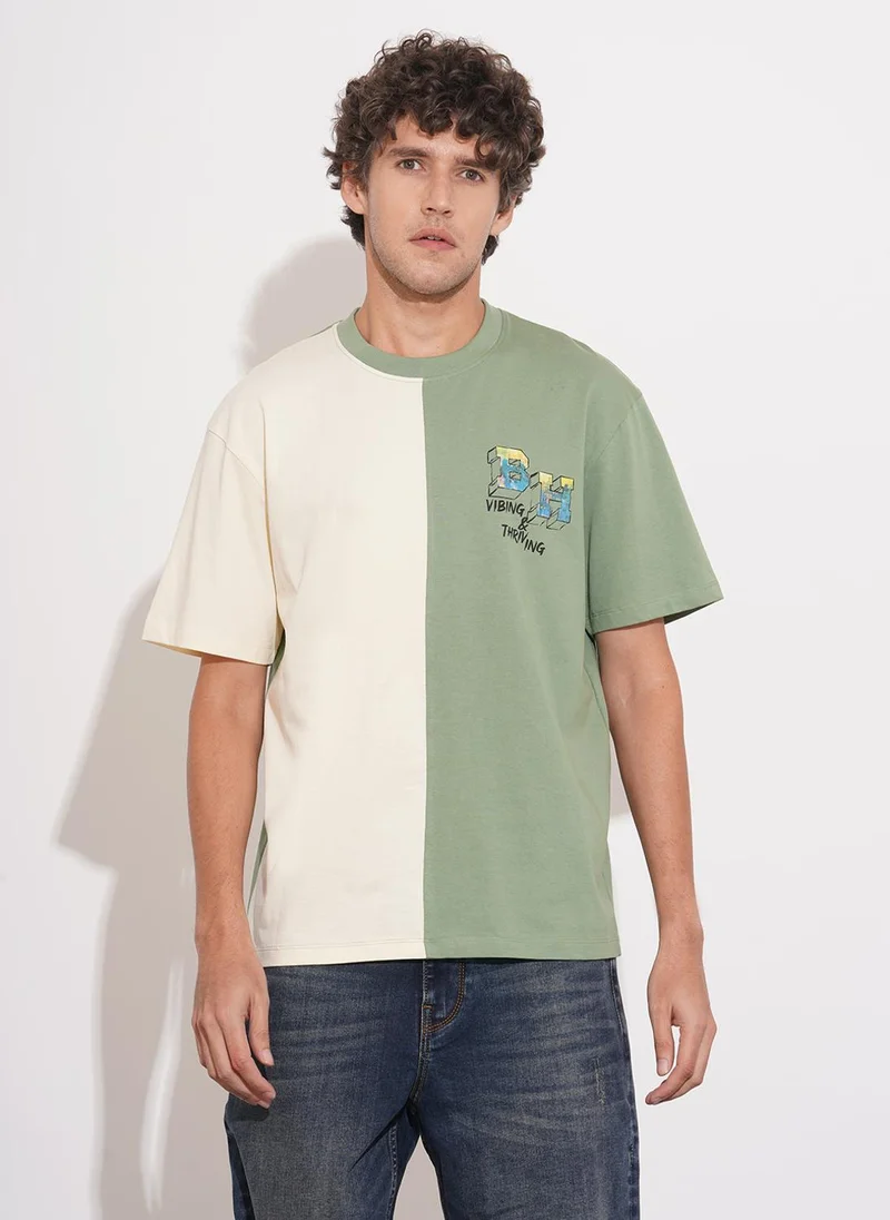 Being Human Men Colourblocked Relaxed Fit Crew Neck  Pure Cotton T-shirt