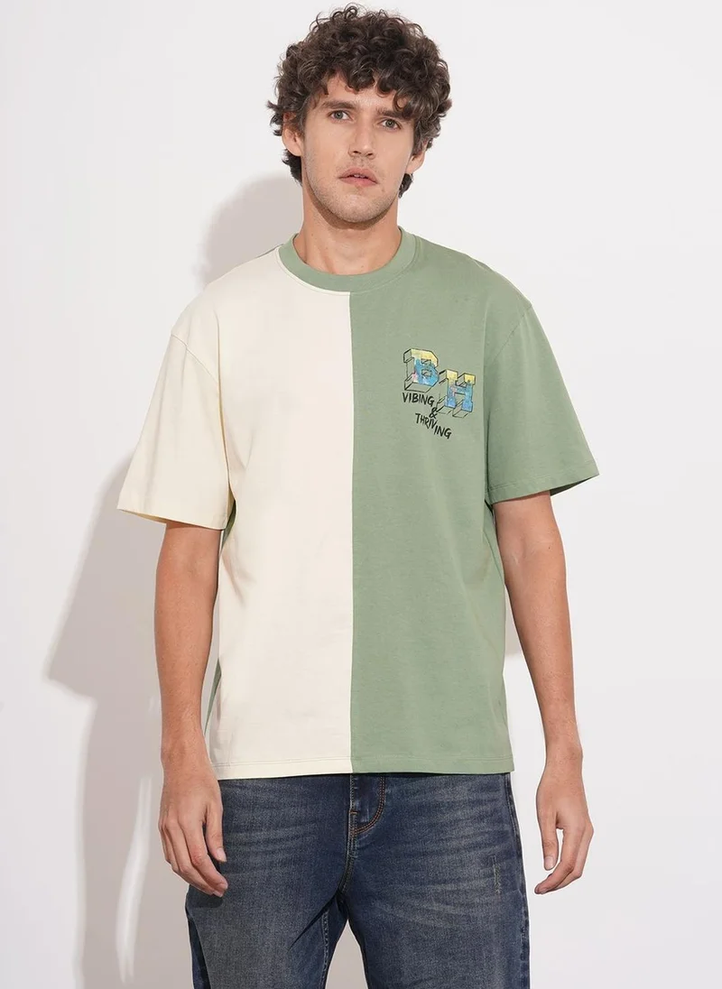 Being Human Men Colourblocked Relaxed Fit Crew Neck  Pure Cotton T-shirt