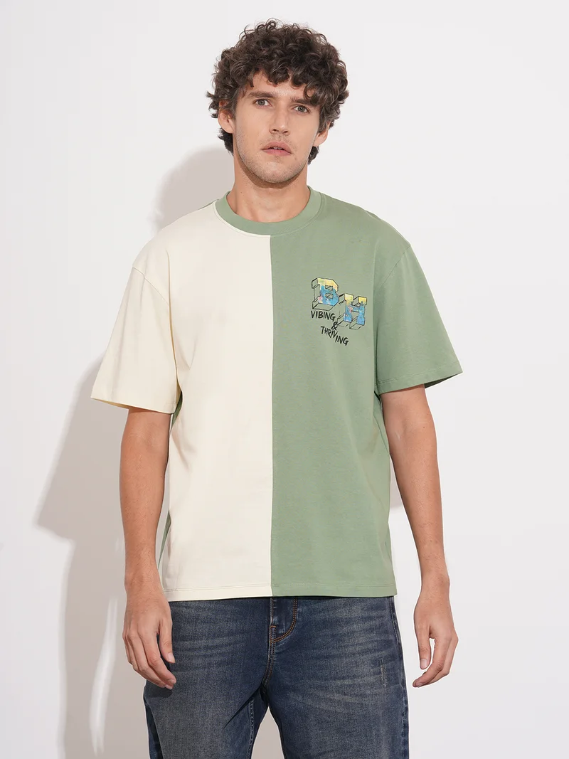 Being Human Men Colourblocked Relaxed Fit Crew Neck  Pure Cotton T-shirt