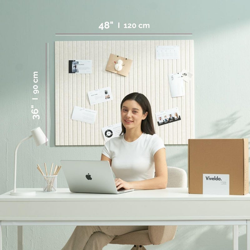 VIVELDA Large Bulletin Board 48"x36" - Office Wall Organizer, Replace your Old Cork Boards for Walls for Office Decor -12-pack Felt Wall Panels to Use in Home Office Decor, Classroom Decor (Limestone) - Image 4