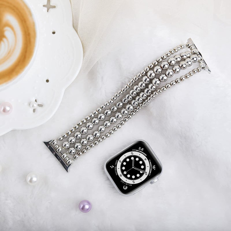 MOFREE Band Compatible with Apple Watch 38mm 40mm 41mm Beaded Bracelet Women, Fashion Handmade Elastic Stretch Strap for iWatch Series 9/87/SE/6/5/4/3/2/1 Bands - Image 4
