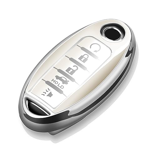 Tukellen Compatible with Nissan Key Fob Cover Soft TPU Key Case for Infiniti X-Trail Rogue Altima Quest Pathfinder Sentra Patrol CIMA Fuga Armada Teana Murano 5 Buttons Key Shell-White - Image 1