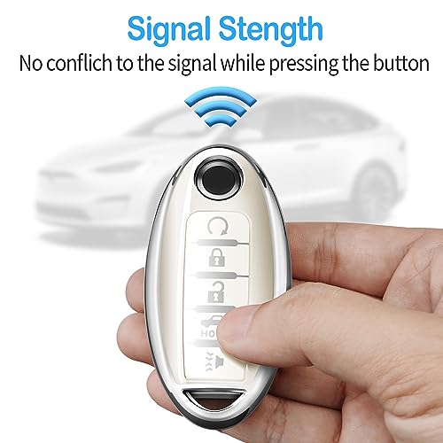 Tukellen Compatible with Nissan Key Fob Cover Soft TPU Key Case for Infiniti X-Trail Rogue Altima Quest Pathfinder Sentra Patrol CIMA Fuga Armada Teana Murano 5 Buttons Key Shell-White - Image 5