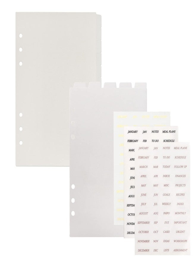 Multibey A5 Binder Dividers with Vertical Tabs and Sticker Labels, Translucent 6-Ring A5 Plastic Binder Index Dividers for Planner Journal (5 Vertical Tabs + 12 Side Tabs + Tab Stickers) - Image 1