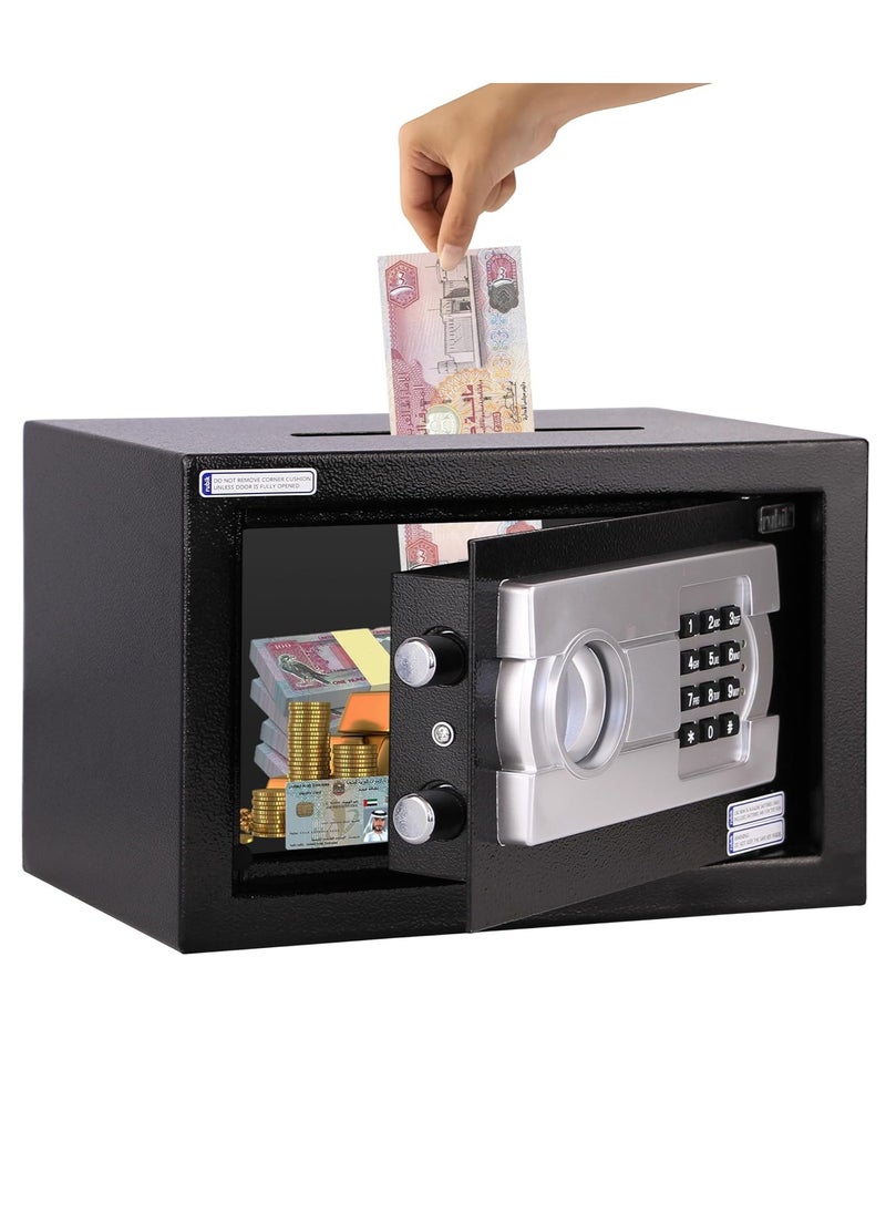 Rubik Cash Deposit Drop Slot Safe Box with Key and Digital Keypad Pin Lock for Home Office (20x31x20cm) Black  - Image 1