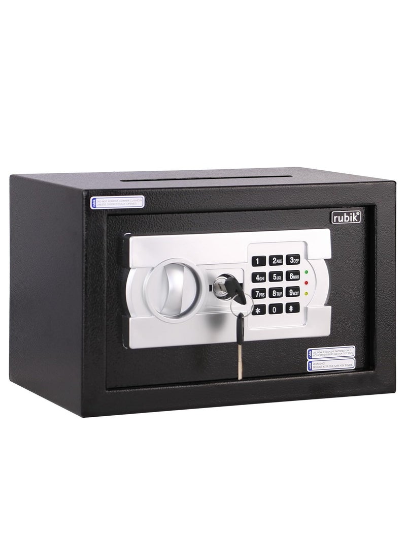 Rubik Cash Deposit Drop Slot Safe Box with Key and Digital Keypad Pin Lock for Home Office (20x31x20cm) Black  - Image 2