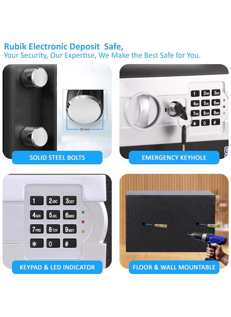Rubik Cash Deposit Drop Slot Safe Box with Key and Digital Keypad Pin Lock for Home Office (20x31x20cm) Black  - Image 4