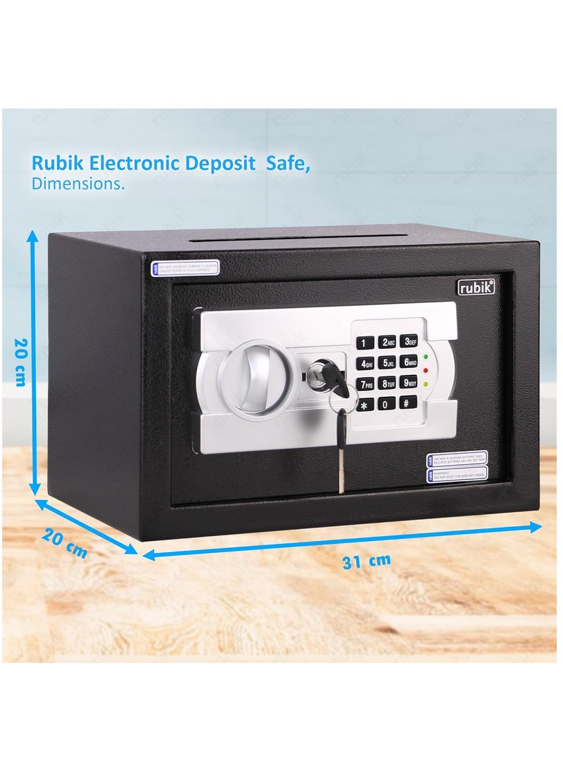 Rubik Cash Deposit Drop Slot Safe Box with Key and Digital Keypad Pin Lock for Home Office (20x31x20cm) Black  - Image 5