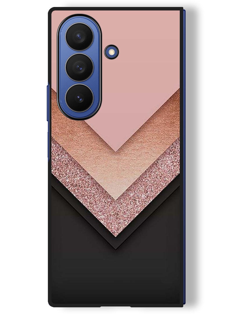 Theodor Case Compatible with Samsung Galaxy Z Fold 7 - 8 Inch Protection Shockproof Bumper Cover Black Golden & Pink - Image 1