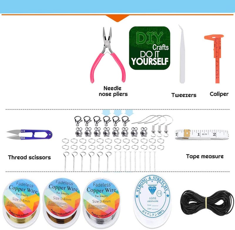 DIY Crafts 1200 Pcs Kit, Kit, Accessories Jewelry Bracelet Making kit, Beads for Jewelry Making Ring Necklace Bracelet Earrings, DIY Jewelry Making Supplies, Suitable for Gir (1200 Pcs Kit, Kit) - Image 3