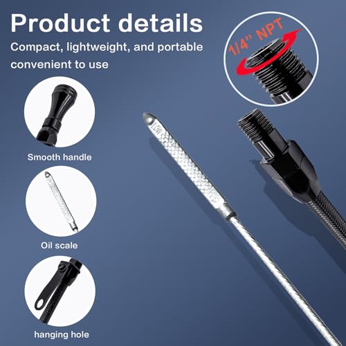 HAHAHA 1/4" NPT（20IN） Dipstick Compatible with Universal Engine Oil Dipstick Flexible Stainless Pan Entry 1/4" NPT Compatible with Chevy Ford (Black) - Image 3