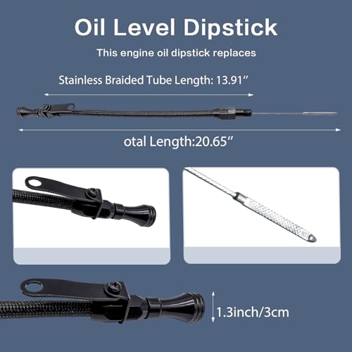 HAHAHA 1/4" NPT（20IN） Dipstick Compatible with Universal Engine Oil Dipstick Flexible Stainless Pan Entry 1/4" NPT Compatible with Chevy Ford (Black) - Image 2