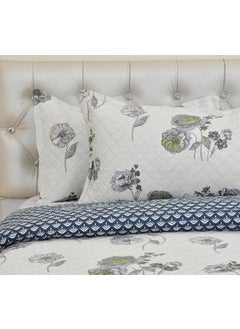MallowWorld MallowWorld All Weather 3 Pcs 100 Cotton Ultrasonic 280 Tc Printed King Size Quilted Bed CoverBedsheet with 2 Pillow Case Grey Green 90X100 Inches 254X228 cm  - Image 3