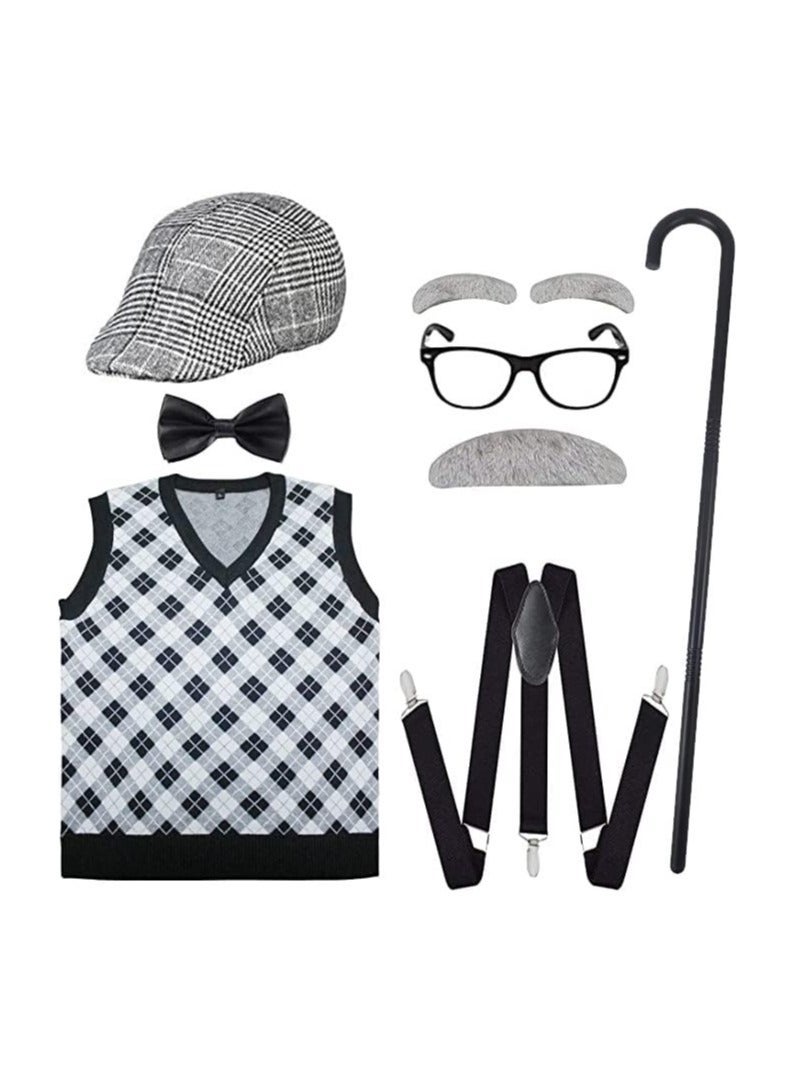 XiuWoo Old Man Costume for Kids 100 Days of School Boys with Hat, Person Glasses - Image 1