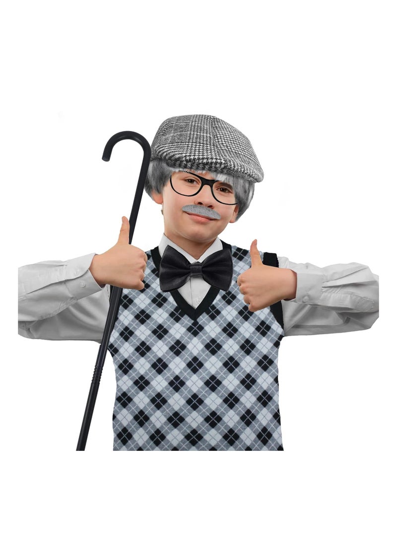 XiuWoo Old Man Costume for Kids 100 Days of School Boys with Hat, Person Glasses - Image 4