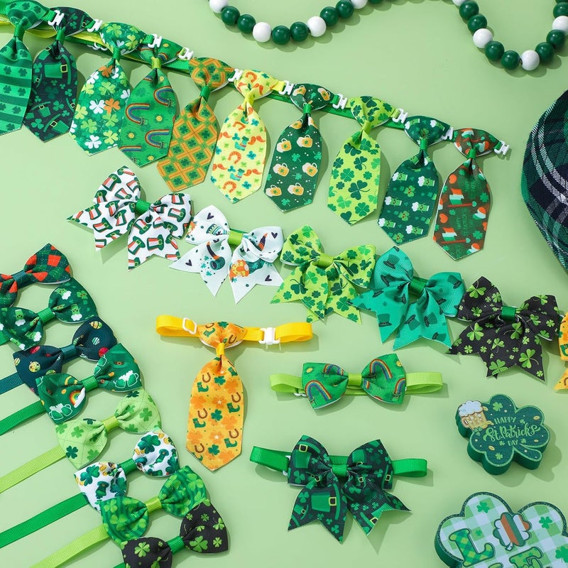 Reginary 100 Pieces St Patricks Day Dog Bow Tie Collar Set Include 40 Dog Neckties and 30 Puppy Bowties 30 Collar Flowers Adjustable Pet Grooming for Small Medium Cats Pets Supply - Image 4