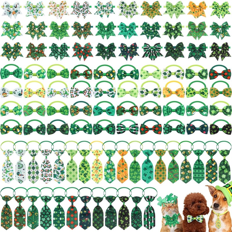 Reginary 100 Pieces St Patricks Day Dog Bow Tie Collar Set Include 40 Dog Neckties and 30 Puppy Bowties 30 Collar Flowers Adjustable Pet Grooming for Small Medium Cats Pets Supply - Image 1