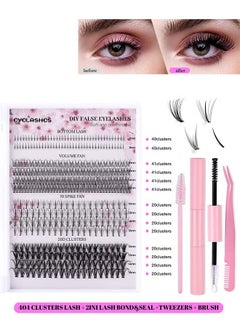 JS 4 Styles DIY Eyelash Extension Kit, Segmented Corner Lashes 404 Lash Clusters, Mixed Eyelash Extension Lashes Cluster, Natural C Curl Eyelash Set, Brush Like Thick Eyelashes  - Image 1