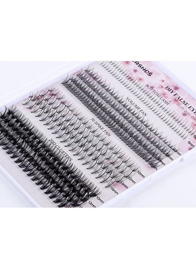 JS - 4 Styles DIY Eyelash Extension Kit, Segmented Corner Lashes 404 Lash Clusters, Mixed Eyelash Extension Lashes Cluster, Natural C Curl Eyelash Set, Brush Like Thick Eyelashes - Image 1