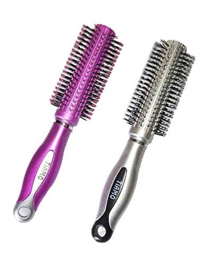 Tiamo Round Plastic Hairbrush set pink and silver for daily grooming - Image 1