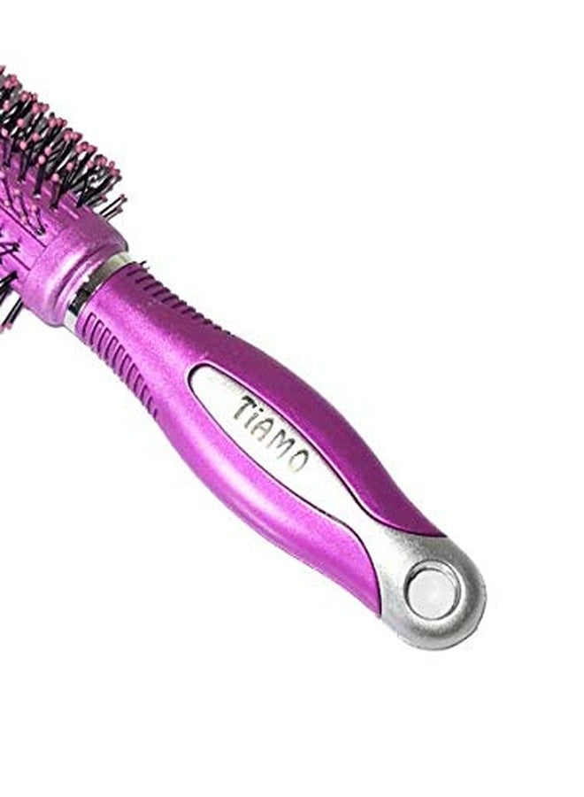 Tiamo Round Plastic Hairbrush set pink and silver for daily grooming - Image 4