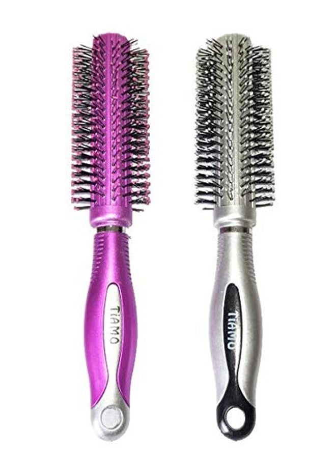 Tiamo Round Plastic Hairbrush set pink and silver for daily grooming - Image 2