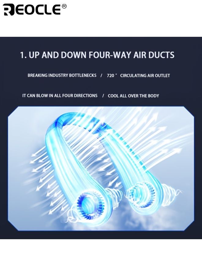 ريوكل مروحة رقبة تبريد محمولة بخمس سرعات تقليل الضوضاء قابلة للشحن عبر يو إس بي تدفق هواء قوي مروحة صغيرة خفيفة الوزن مناسبة للرياضات الخارجية السفر والتبريد الصيفي - Image 5