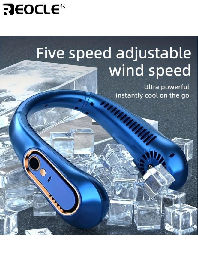 ريوكل مروحة رقبة تبريد محمولة بخمس سرعات تقليل الضوضاء قابلة للشحن عبر يو إس بي تدفق هواء قوي مروحة صغيرة خفيفة الوزن مناسبة للرياضات الخارجية السفر والتبريد الصيفي - Image 3