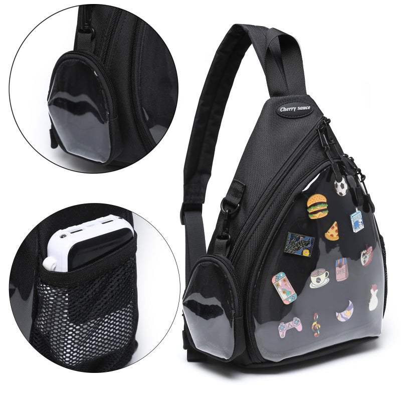 CHERRY SAUCE Oxford Ita Bag Kawaii Pin Display Chest Pack Single Shoulder Bag Sport Backpack Hiking Daypack, Large - Image 3