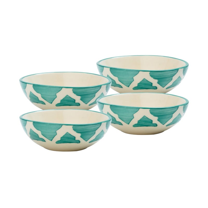 FS COOL FS COOL Hand Painted Ceramic Serving Bowl for Salad & Fruit Decoration, Noodle, Dessert, Rice, Pasta, Wedding Decor, Microwave & Dishwasher Safe, 75 ML 8.5 CM, Serving Bowl Gift Set (Green, Set of 4) - Image 1