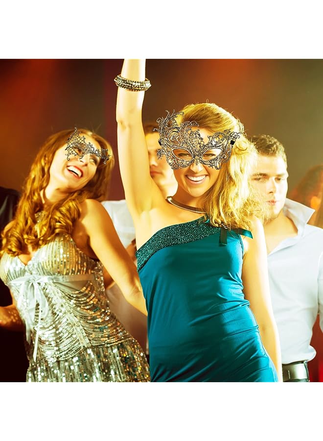 erorex Masquerade Mask For Couples Mardi Gras Venetian Side Flower Mask Masquerade Ball Masks Metal Venetian Mardi Gras Prom Mask For Women Men 2 Pcs - Image 3