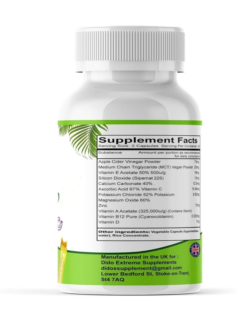 Slimjaro Apple Cider Vinegar Capsules with Green Tea & MCT, Vegan Food Supplement, 60 Capsules - Image 2