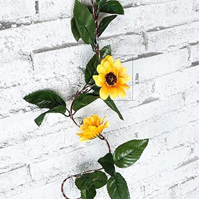 Cooo Zunbo 20 LED Fairy Lights Artificial Plants Green and Rose Ivy Leaf for Home Decoration Wedding Lamp Hanging Garden Courtyard Lighting, 2 m, Yellow (sunflower), 2 pezzi