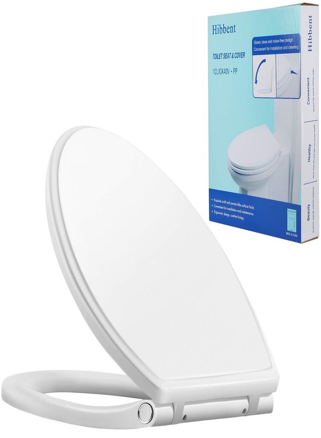 Hibbent Premium Elongated Toilet Seat with Cover Quiet Close, One-Click to Quick Release, Easy Installation Non-Slip Seat Bumpers, Slow Close Toilet Seat and Cover, Easy Cleaning-White Color - Image 1