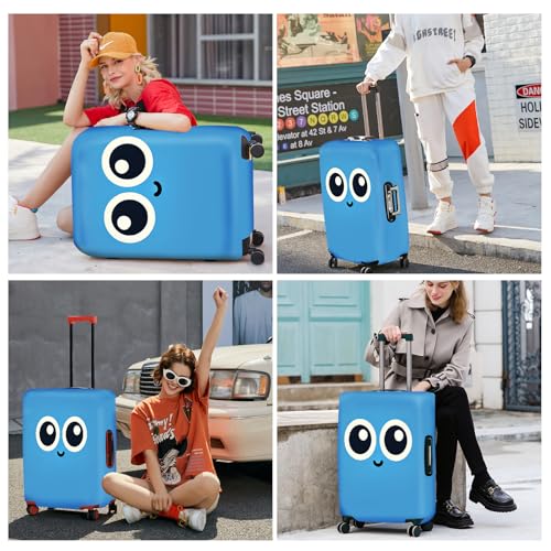 ANNA QUEEN Cute Smiley Face Luggage Cover Blue Cartoon Suitcase Protector with Big Eyes Design Stretchable Washable Travel Cover for 3234 Inch Luggage - Image 3