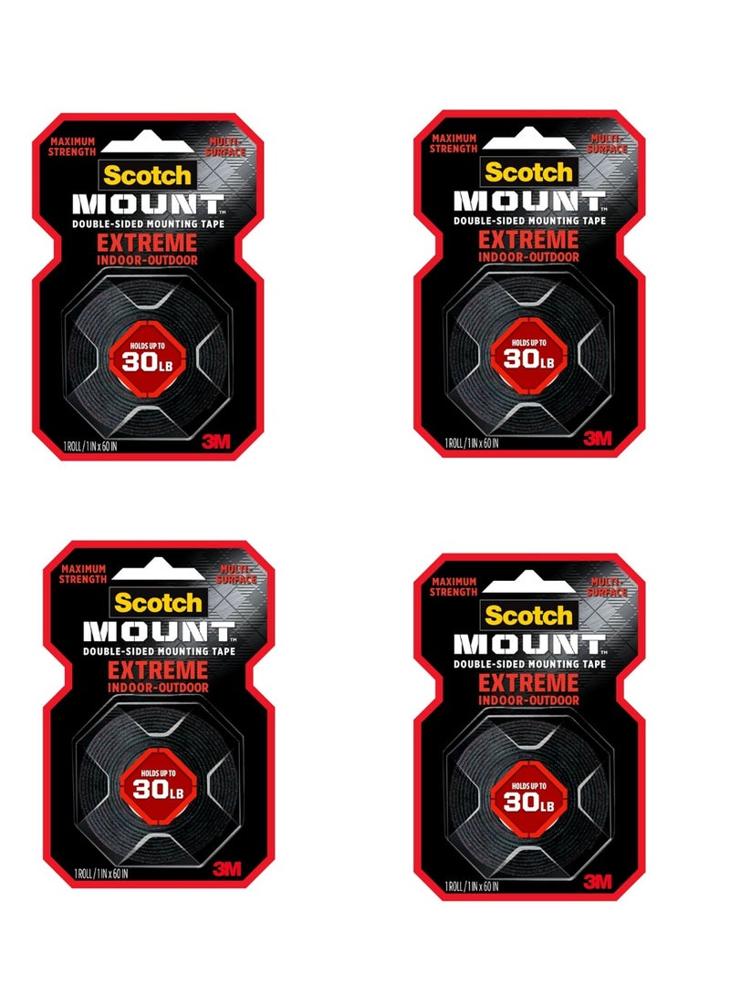 3M 4 Piece Mount Extreme Strong Double Sided Adhesive Tape 1 Inch x 60 Inch Roll  - Image 1
