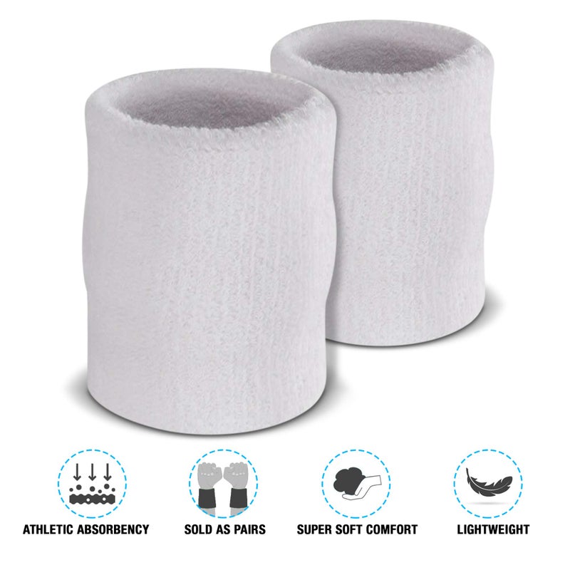 Suddora Arm Sweatbands, Absorbent and Breathable Thick Cotton Bands for Working Out, Gymnastics, Basketball, Tennis, and Football, Multiuse 4-inch Wristbands for Costumes and Cosplay, White - Image 3