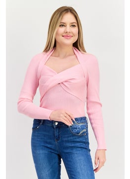 Missguided Women Ribbed Long Sleeve Body Suit, Pink  - Image 1