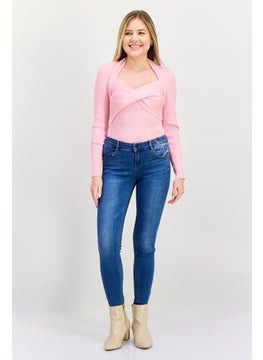 Missguided Women Ribbed Long Sleeve Body Suit, Pink  - Image 3