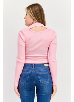 Missguided Women Ribbed Long Sleeve Body Suit, Pink  - Image 4