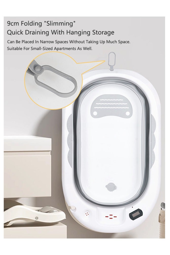 صحراء الواحة حوض استحمام قابل للطي للأطفال مع حامل، حوض استحمام محمول للسفر مع فتحات تصريف، حوض استحمام متين مناسب للرضع والأطفال الصغار، مزود بمقياس حرارة (رمادي) - Image 4