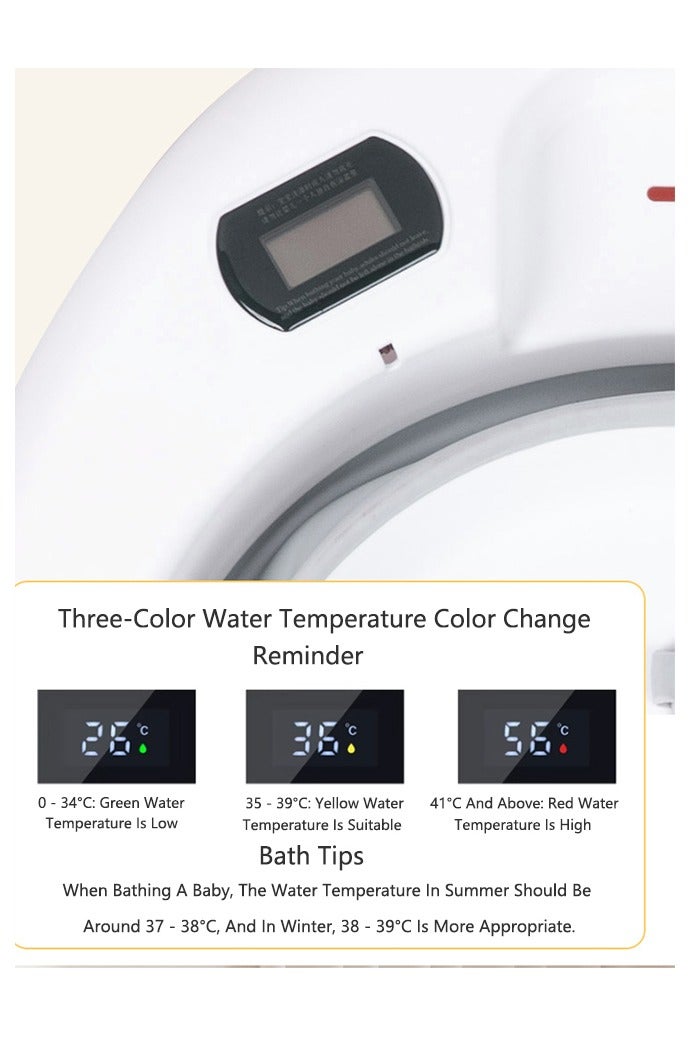 صحراء الواحة حوض استحمام قابل للطي للأطفال مع حامل، حوض استحمام محمول للسفر مع فتحات تصريف، حوض استحمام متين مناسب للرضع والأطفال الصغار، مزود بمقياس حرارة (رمادي) - Image 5