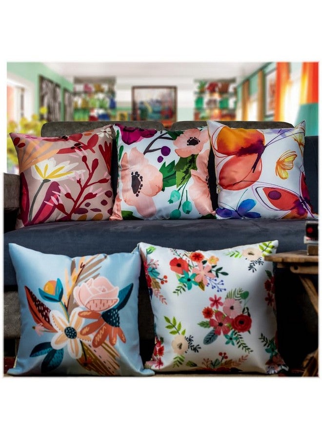 Vendola Vendola Decorative Satin 250TC Sofa Cushion Pillow Covers, Multicolor, Set of 5 Floral Cushion Covers(Blossom,24x24 Inches) - Image 1