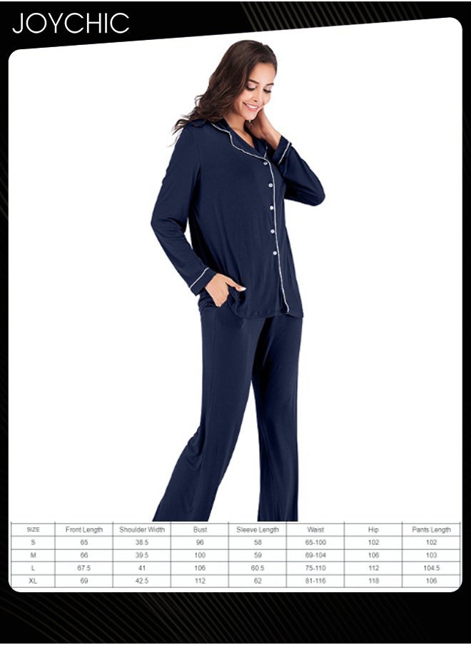 2-piece Classic Spring and Summer Autumn Pajamas Modal Skin-friendly Loose Women's Nightgown Casual Shirt Collar Long-sleeved Home Clothes Loungewear Navy Blue - https://f.nooncdn.com/p/pzsku/Z9AC0CA9414AF8C0EE395Z/45/_/1731655197/68010ca0-b162-499a-adbd-a81d7910c115.jpg?format=jpg&width=original