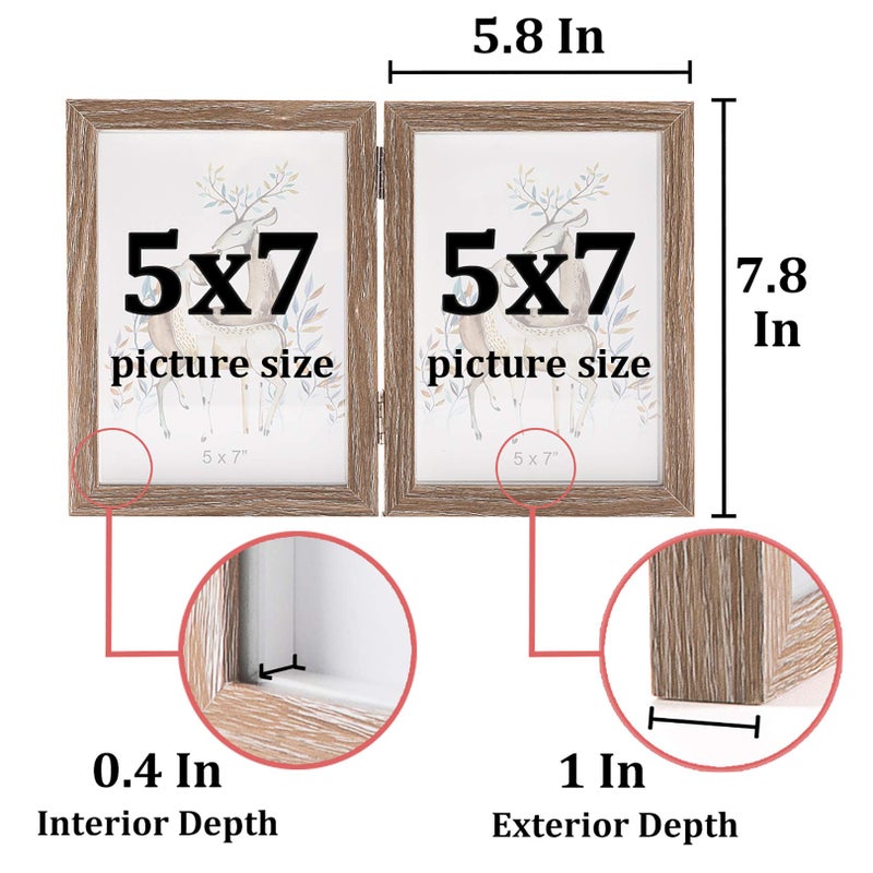 AEVETE 5x7 Double Picture Frames Hinged Wood Folding Picture Frames Vertically Display, Real Glass Front - Image 2