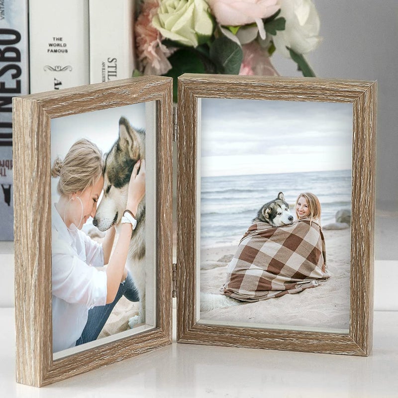 AEVETE 5x7 Double Picture Frames Hinged Wood Folding Picture Frames Vertically Display, Real Glass Front - Image 5