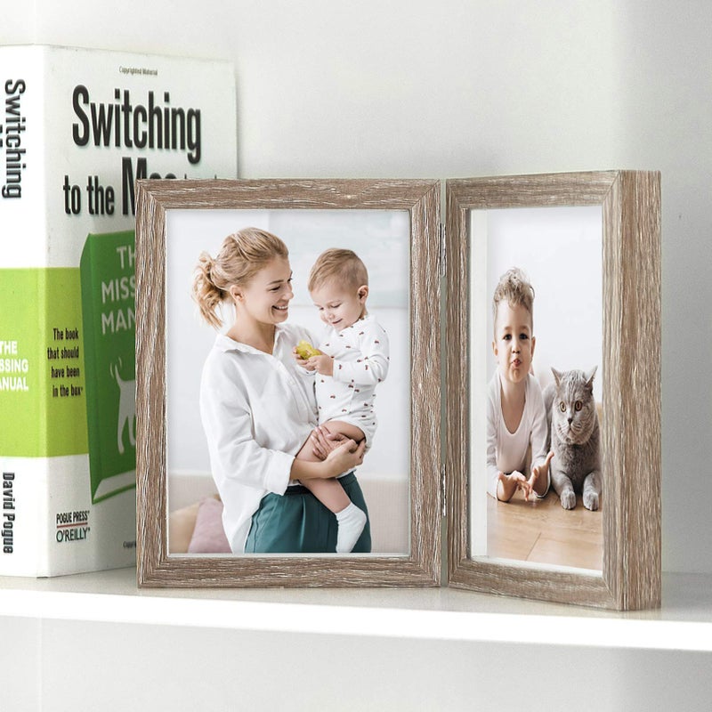 AEVETE 5x7 Double Picture Frames Hinged Wood Folding Picture Frames Vertically Display, Real Glass Front - Image 4