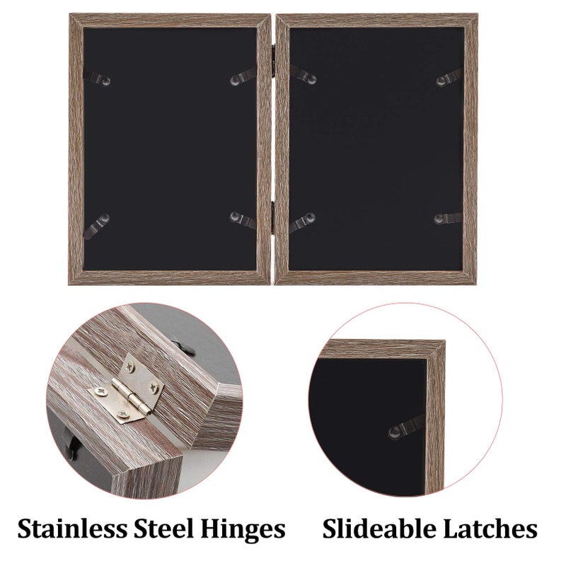 AEVETE 5x7 Double Picture Frames Hinged Wood Folding Picture Frames Vertically Display, Real Glass Front - Image 3