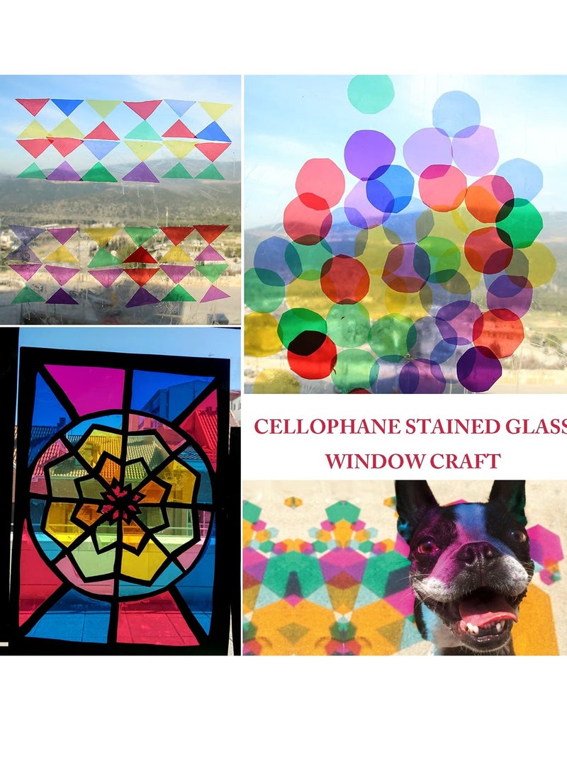 أوراق السيلوفان، لفائف سيلوفان ملونة لتزيين الحرف اليدوية، أوراق سيلوفان لفلتر الضوء الجل، 120 قطعة بحجم 7.5x7.5 بوصة - Image 3